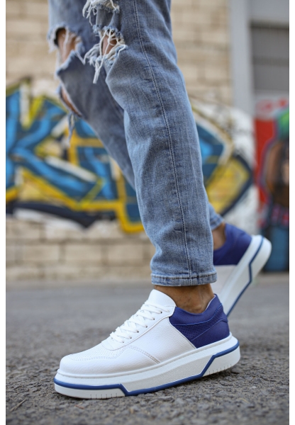 MirgeShoes Beyaz-Mavi Bağcıklı Unisex Casual Ayakkabı Modelli Kalın BYZ Taban MRG010602393