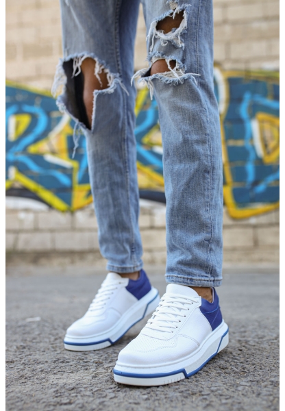 MirgeShoes Beyaz-Mavi Bağcıklı Unisex Casual Ayakkabı Modelli Kalın BYZ Taban MRG010602393