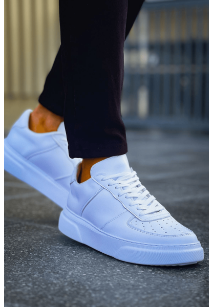 MirgeShoes Beyaz Bağcıklı Erkek Spor Ayakkabı Düz Model Kalın BYZ Taban MRG010602405