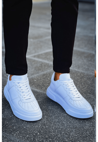 MirgeShoes Beyaz Bağcıklı Erkek Spor Ayakkabı Düz Model Kalın BYZ Taban MRG010602405