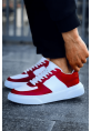 MirgeShoes Kırmızı-Beyaz Bağcıklı Erkek Spor Ayakkabı Düz Model Kalın BYZ Taban MRG010602405