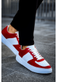 MirgeShoes Kırmızı-Beyaz Bağcıklı Erkek Spor Ayakkabı Düz Model Kalın BYZ Taban MRG010602405