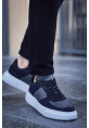 MirgeShoes Siyah-Antrasit Bağcıklı Erkek Spor Ayakkabı Düz Model Kalın BYZ Taban MRG010602405