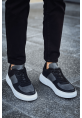 MirgeShoes Siyah-Antrasit Bağcıklı Erkek Spor Ayakkabı Düz Model Kalın BYZ Taban MRG010602405