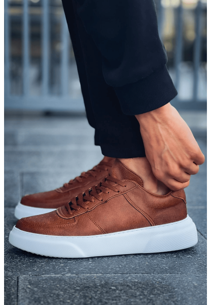 MirgeShoes Taba Bağcıklı Erkek Spor Ayakkabı Düz Model Kalın BYZ Taban MRG010602405