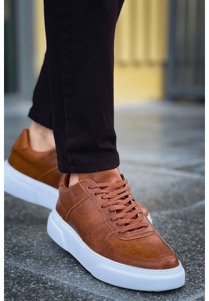 MirgeShoes Taba Bağcıklı Erkek Spor Ayakkabı Düz Model Kalın BYZ Taban MRG010602405