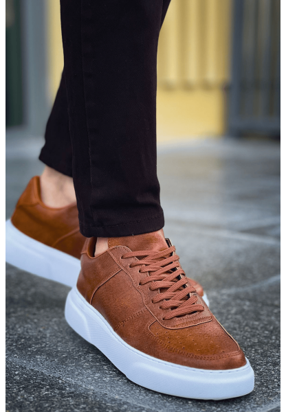 MirgeShoes Taba Bağcıklı Erkek Spor Ayakkabı Düz Model Kalın BYZ Taban MRG010602405