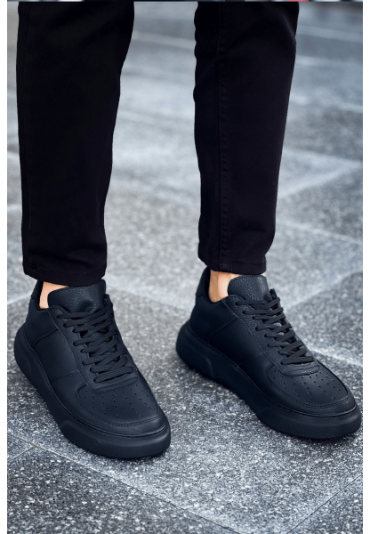 MirgeShoes Siyah Bağcıklı Erkek Spor Ayakkabı Düz Model Kalın SYH Taban MRG010602405