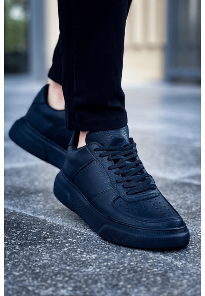 MirgeShoes Siyah Bağcıklı Erkek Spor Ayakkabı Düz Model Kalın SYH Taban MRG010602405