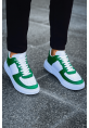 MirgeShoes Beyaz-Yeşil Bağcıklı Erkek Spor Ayakkabı Düz Model Kalın BYZ Taban MRG010602405