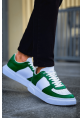MirgeShoes Beyaz-Yeşil Bağcıklı Erkek Spor Ayakkabı Düz Model Kalın BYZ Taban MRG010602405