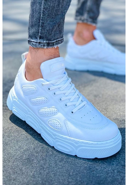 MirgeShoes Beyaz Bağcıklı Erkek Casual Ayakkabı Yüksek Kalın BYZ Taban MRG01062423