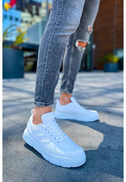 MirgeShoes Beyaz Bağcıklı Erkek Casual Ayakkabı Yüksek Kalın BYZ Taban MRG01062423