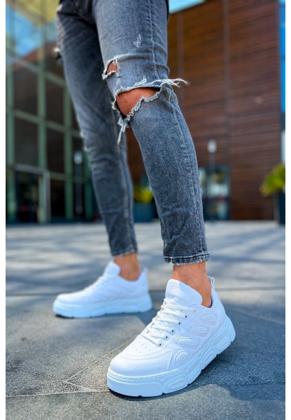 MirgeShoes Beyaz Bağcıklı Erkek Casual Ayakkabı Yüksek Kalın BYZ Taban MRG01062423