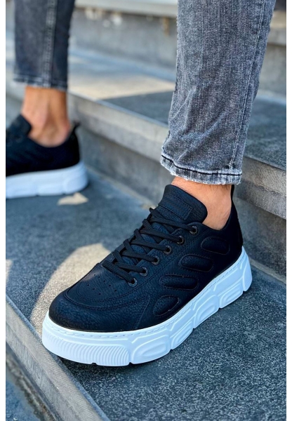MirgeShoes Siyah Bağcıklı Erkek Casual Ayakkabı Yüksek Kalın BYZ Taban MRG01062423