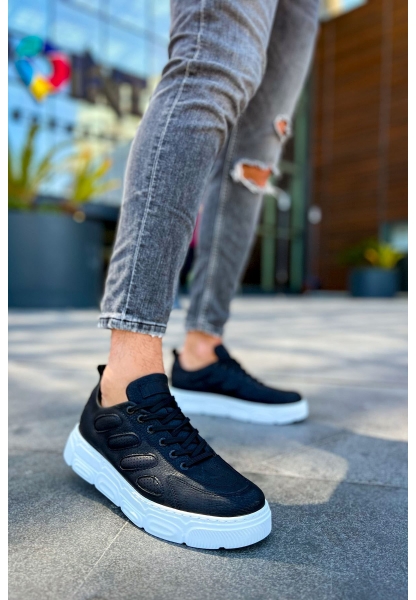 MirgeShoes Siyah Bağcıklı Erkek Casual Ayakkabı Yüksek Kalın BYZ Taban MRG01062423