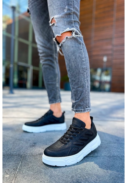 MirgeShoes Siyah Bağcıklı Erkek Casual Ayakkabı Yüksek Kalın BYZ Taban MRG01062423