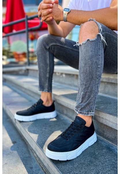 MirgeShoes Siyah Bağcıklı Erkek Casual Ayakkabı Yüksek Kalın BYZ Taban MRG01062423
