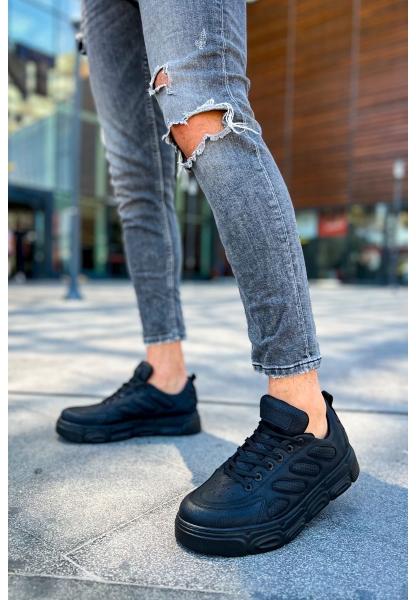 MirgeShoes Siyah Bağcıklı Erkek Casual Ayakkabı Yüksek Kalın SYH Taban MRG01062423