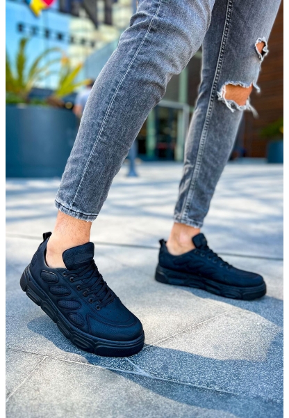 MirgeShoes Siyah Bağcıklı Erkek Casual Ayakkabı Yüksek Kalın SYH Taban MRG01062423
