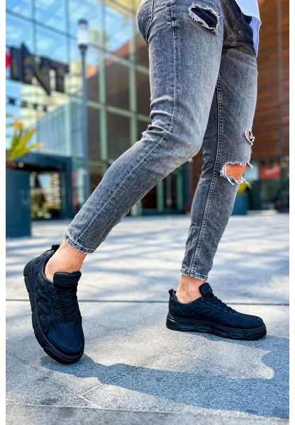 MirgeShoes Siyah Bağcıklı Erkek Casual Ayakkabı Yüksek Kalın SYH Taban MRG01062423