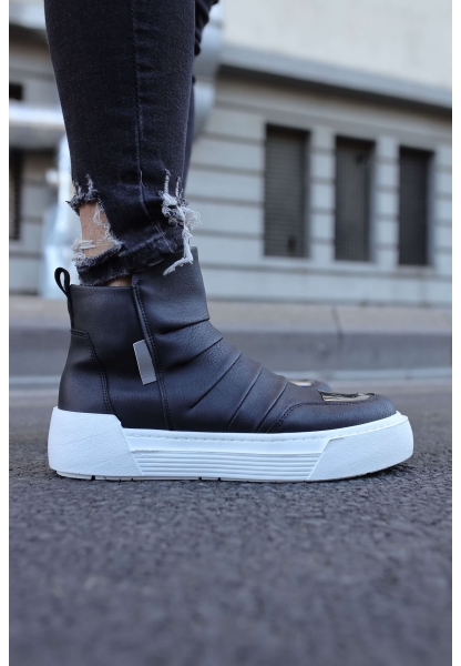 MirgeShoes Siyah Bağcıksız Erkek Swat Model Bot Kalın BYZ Taban MRG01062431