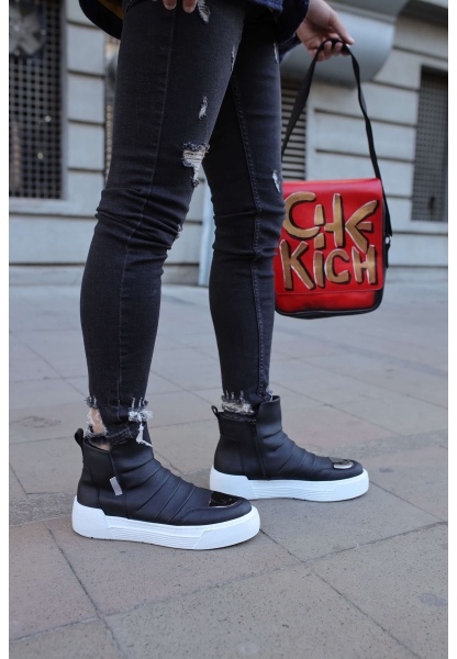 MirgeShoes Siyah Bağcıksız Erkek Swat Model Bot Kalın BYZ Taban MRG01062431