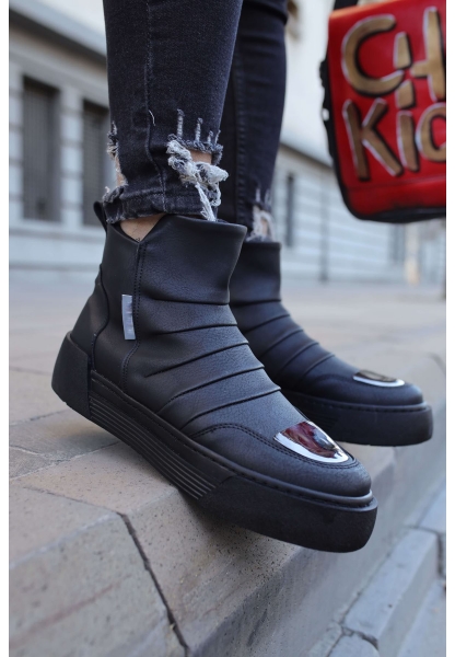 MirgeShoes Siyah Bağcıksız Erkek Swat Model Bot Kalın SYH Taban MRG01062431