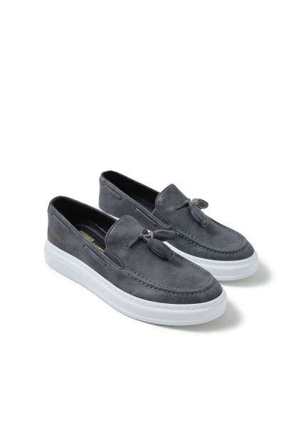 MirgeShoes Antrasit Tokalı Erkek Loafer Ayakkabı Kalın BYZ Taban MRG01062445