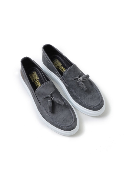 MirgeShoes Antrasit Tokalı Erkek Loafer Ayakkabı Kalın BYZ Taban MRG01062445