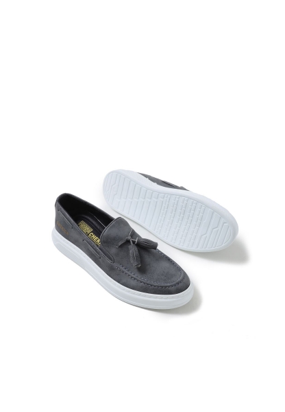 MirgeShoes Antrasit Tokalı Erkek Loafer Ayakkabı Kalın BYZ Taban MRG01062445