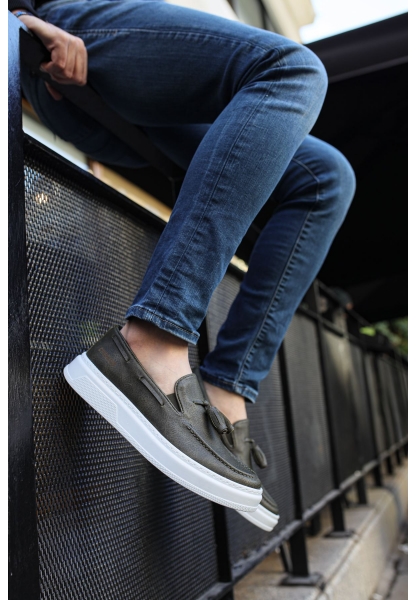 MirgeShoes Haki Tokalı Erkek Loafer Ayakkabı Kalın BYZ Taban MRG01062445