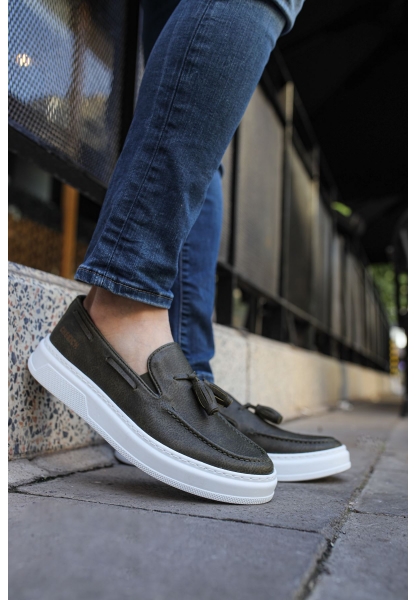 MirgeShoes Haki Tokalı Erkek Loafer Ayakkabı Kalın BYZ Taban MRG01062445