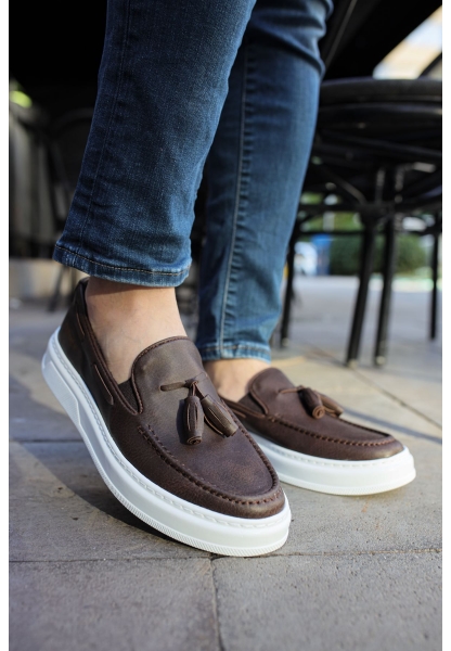 MirgeShoes Kahve Tokalı Erkek Loafer Ayakkabı Kalın BYZ Taban MRG01062445