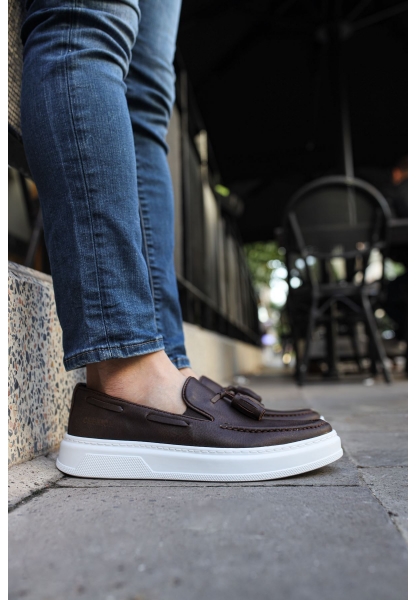 MirgeShoes Kahve Tokalı Erkek Loafer Ayakkabı Kalın BYZ Taban MRG01062445