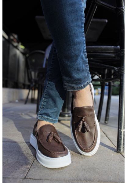 MirgeShoes Kahve Tokalı Erkek Loafer Ayakkabı Kalın BYZ Taban MRG01062445