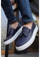 MirgeShoes Lacivert Tokalı Erkek Loafer Ayakkabı Kalın BYZ Taban MRG01062445