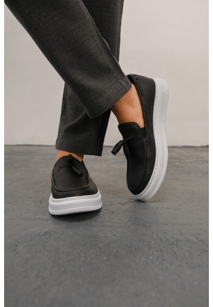 MirgeShoes Siyah Tokalı Erkek Loafer Ayakkabı Kalın BYZ Taban MRG01062445