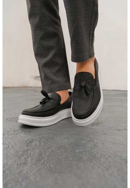 MirgeShoes Siyah Tokalı Erkek Loafer Ayakkabı Kalın BYZ Taban MRG01062445