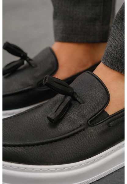 MirgeShoes Siyah Tokalı Erkek Loafer Ayakkabı Kalın BYZ Taban MRG01062445