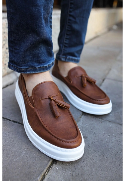 MirgeShoes Taba Tokalı Erkek Loafer Ayakkabı Kalın BYZ Taban MRG01062445
