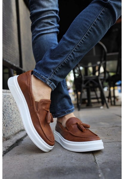 MirgeShoes Taba Tokalı Erkek Loafer Ayakkabı Kalın BYZ Taban MRG01062445