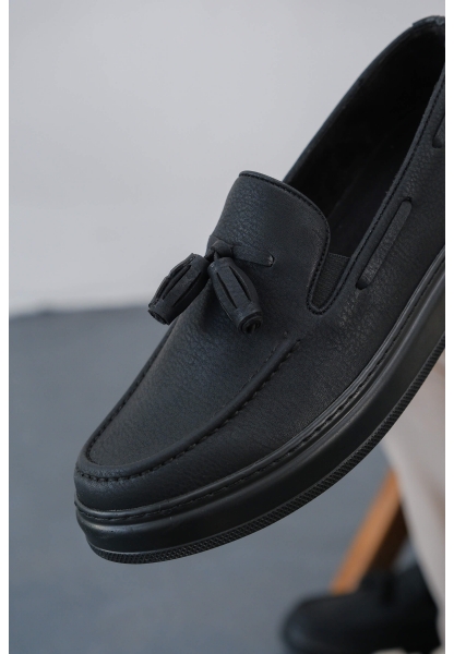 MirgeShoes Mat Siyah Tokalı Erkek Loafer Ayakkabı Kalın SYH Taban MRG01062445