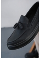 MirgeShoes Mat Siyah Tokalı Erkek Loafer Ayakkabı Kalın SYH Taban MRG01062445