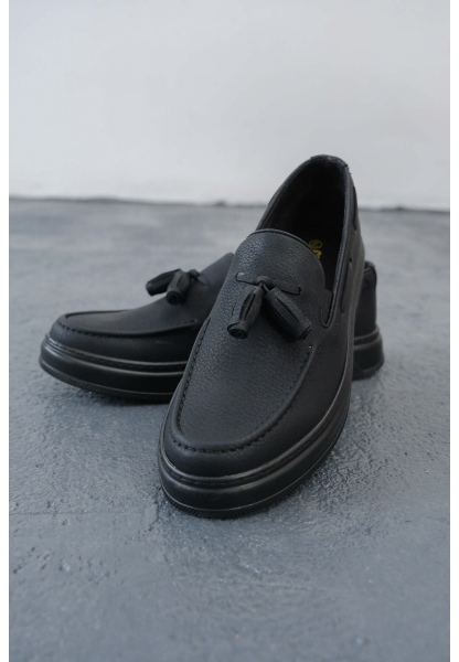 MirgeShoes Mat Siyah Tokalı Erkek Loafer Ayakkabı Kalın SYH Taban MRG01062445