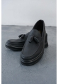 MirgeShoes Mat Siyah Tokalı Erkek Loafer Ayakkabı Kalın SYH Taban MRG01062445