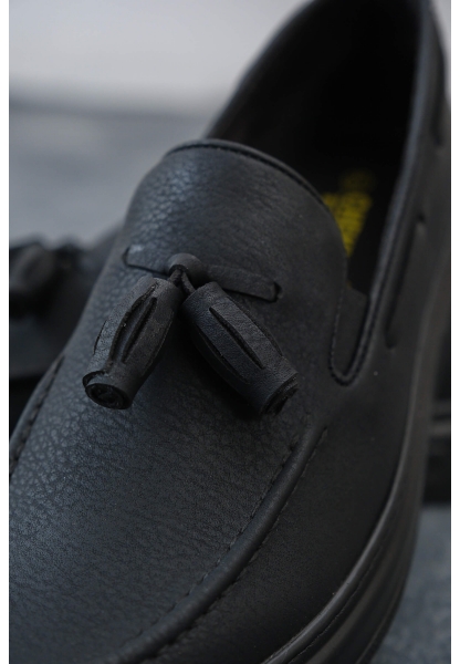MirgeShoes Mat Siyah Tokalı Erkek Loafer Ayakkabı Kalın SYH Taban MRG01062445
