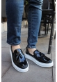 MirgeShoes Parlak Siyah Tokalı Erkek Loafer Ayakkabı Kalın BYZ Taban MRG01062445