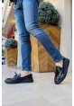 MirgeShoes Parlak Siyah Tokalı Erkek Loafer Ayakkabı Kalın SYH Taban MRG01062445