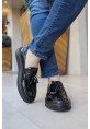 MirgeShoes Parlak Siyah Tokalı Erkek Loafer Ayakkabı Kalın SYH Taban MRG01062445
